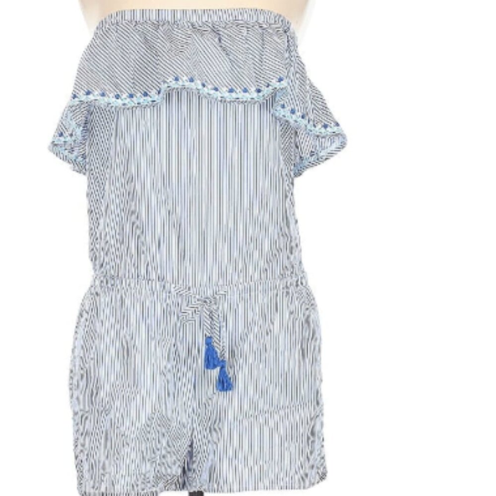 NWT!! Vineyard Vines Striped Strapless Ruffle Romper in Cornflower, Size S